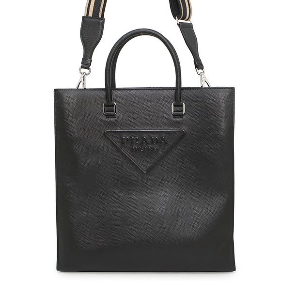 Prada Triangle Saffiano Leather Tote Bag 2VG084 PRADA Black 2-Way - Picture 1 of 10